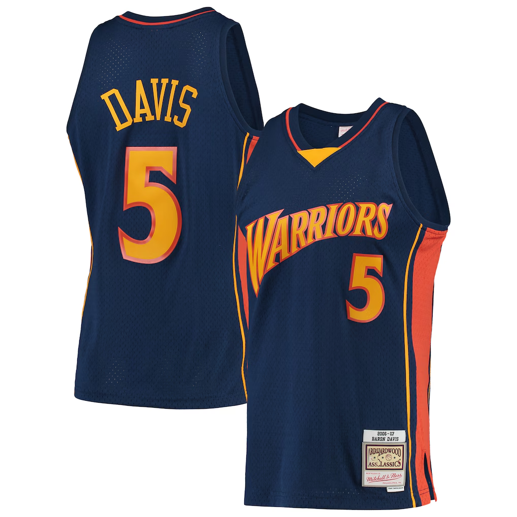 Xdoa G.State Warriors #5 Baron Davis Mitchell & Ness Navy 200607 Hardwood Classics Swingman Jerseys