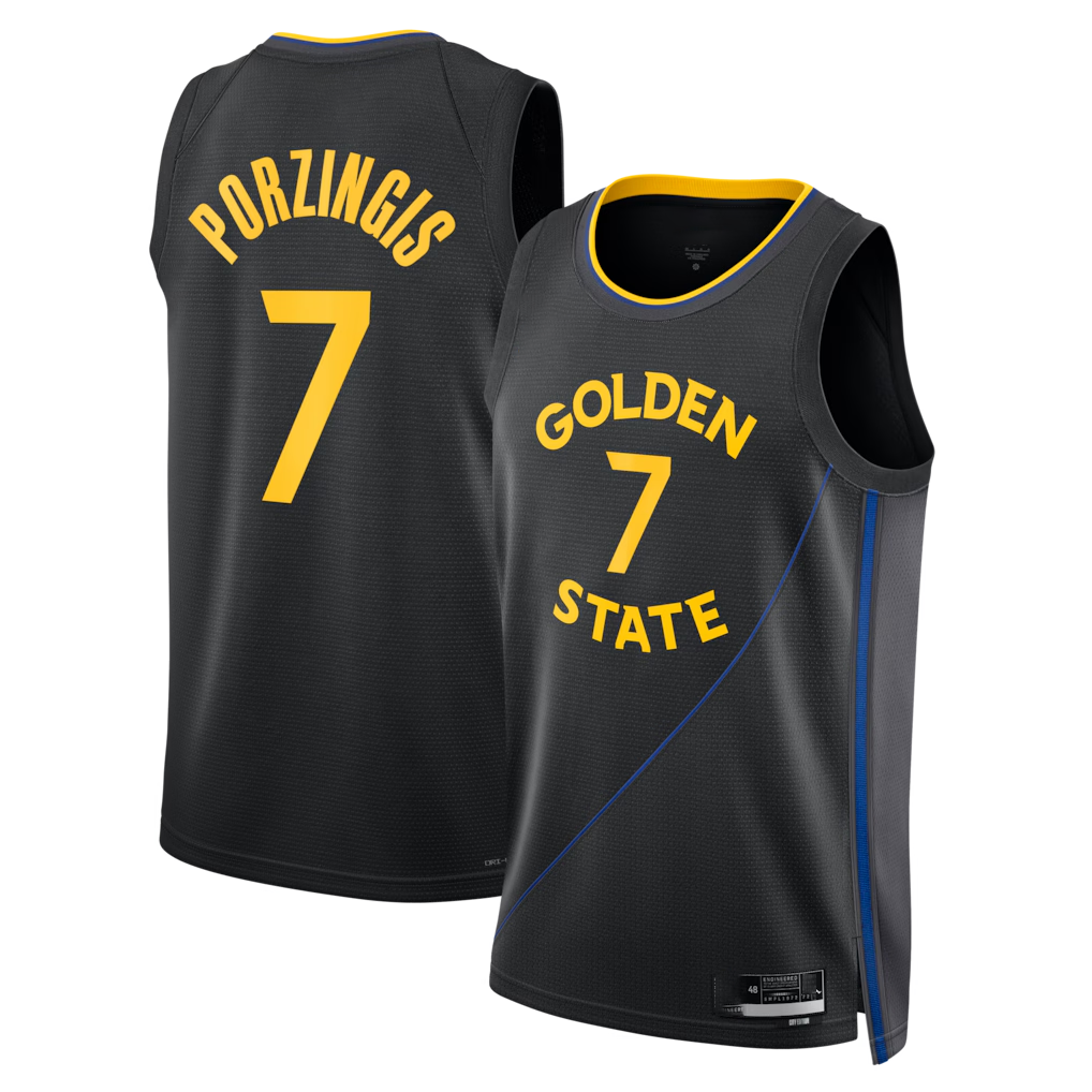 Xdoa G.State Warriors #7 Kristaps Porzi??is Black Swingman Jerseys - Statement Edition