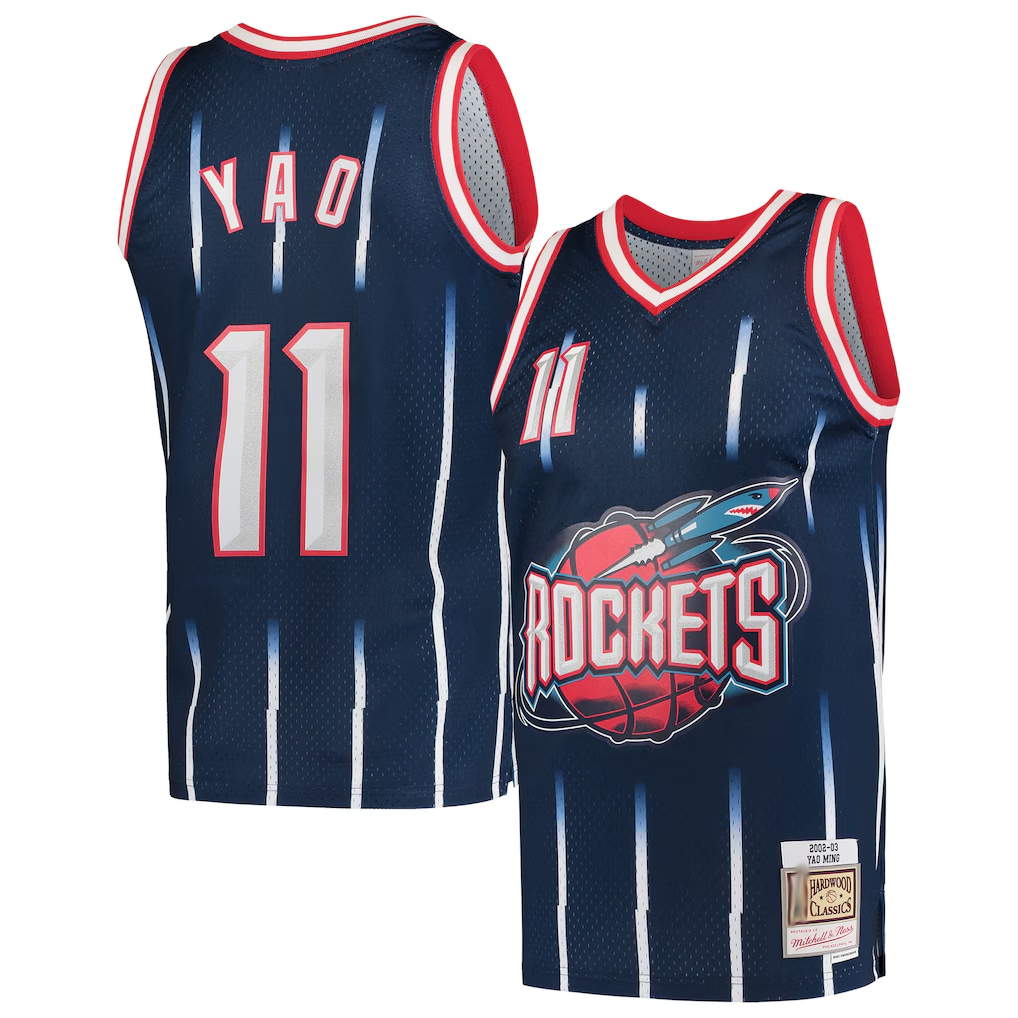 Jdoa H.Rockets #11 Yao Ming Mitchell & Ness Navy 2002-2003 Hardwood Classics Swingman Stitched Jerseys
