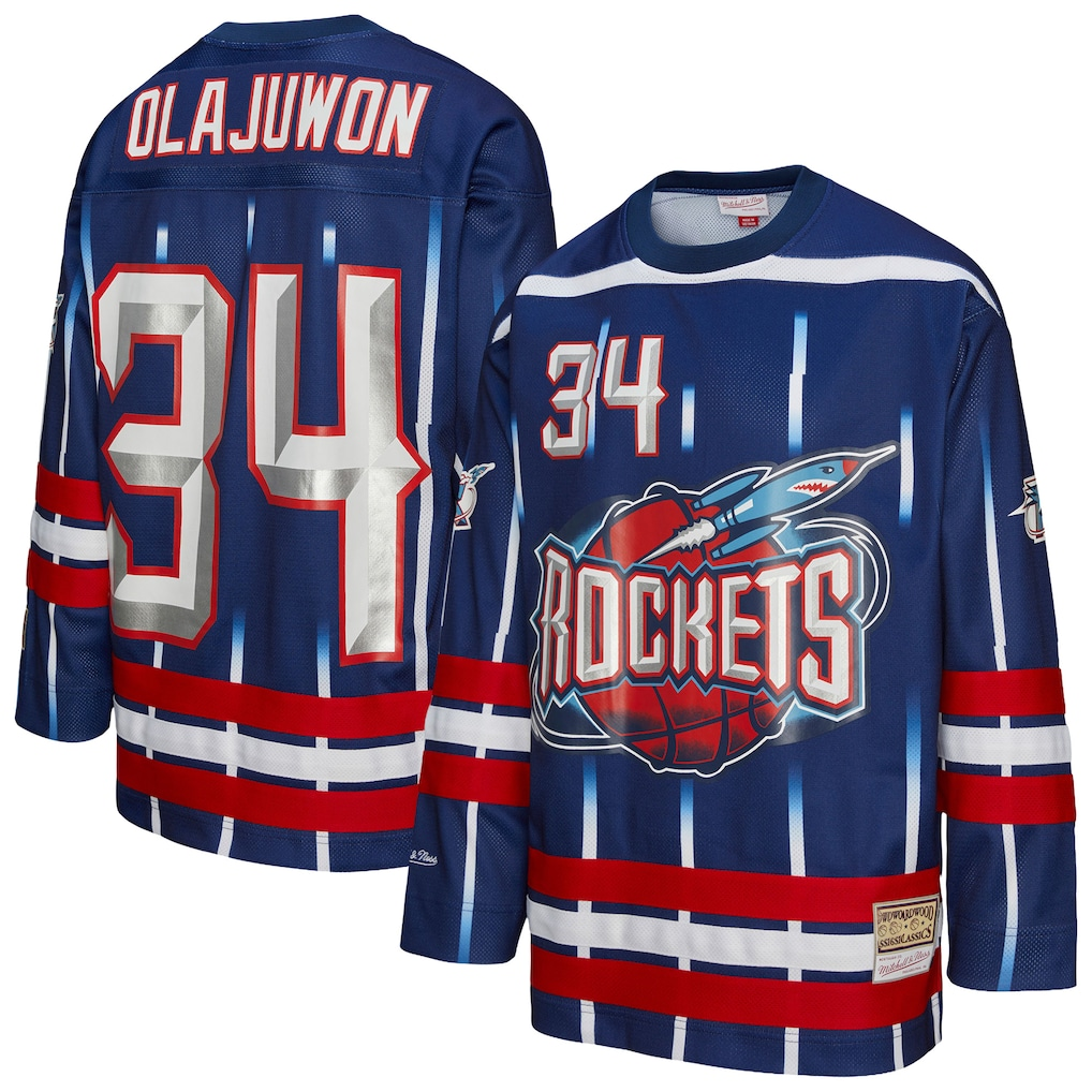 Jdoa H.Rockets #34 Hakeem Olajuwon Mitchell & Ness Navy Maxxed Out Fashion Hockey Stitched Jerseys