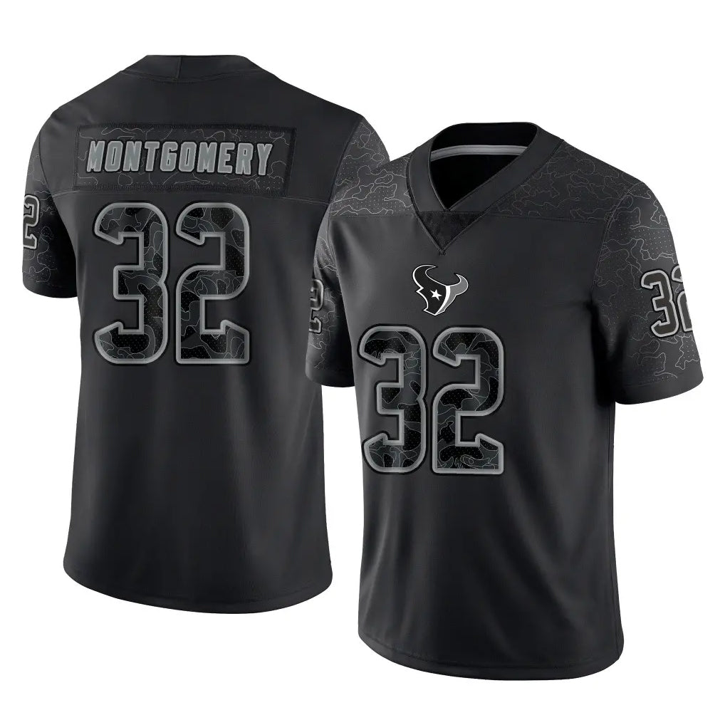 Jdoa H.Texans #32 David Montgomery Player Black Reflective Limited Game Stitched Jerseys