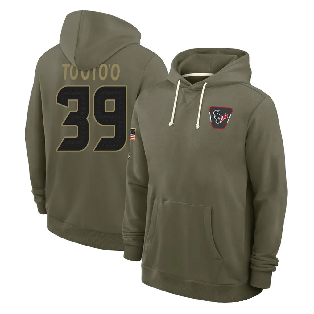 Jdoa H.Texans #39 Henry To'oTo'o Player Olive Salute to Service Pullover Hoodies Limited Stitched Jerseys