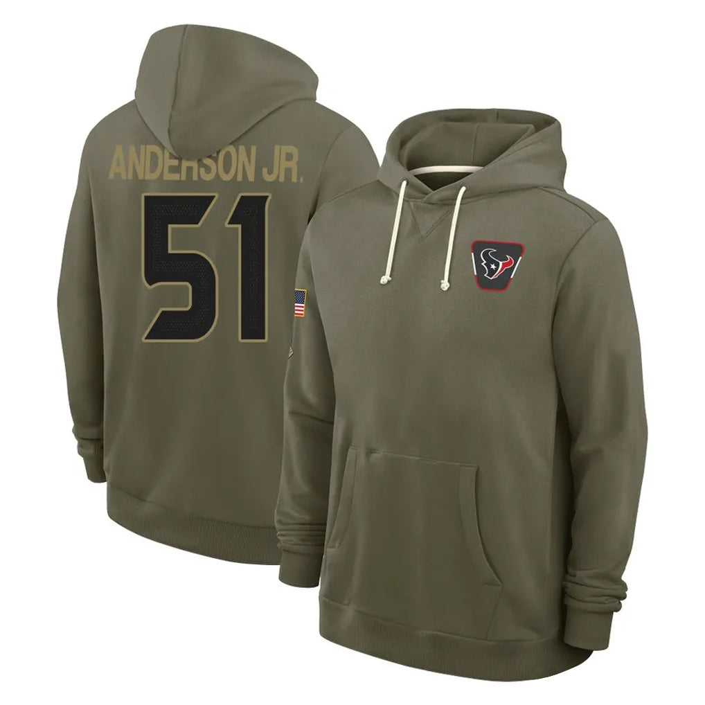 Jdoa H.Texans #51 Will Anderson Jr. Player Olive Salute to Service Pullover Hoodies Limited Stitched Jerseys