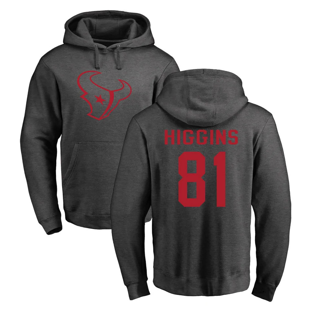 Jdoa H.Texans #81 Jayden Higgins Player Gray Pro Line Pullover Hoodie Limited Game Stitched Jerseys