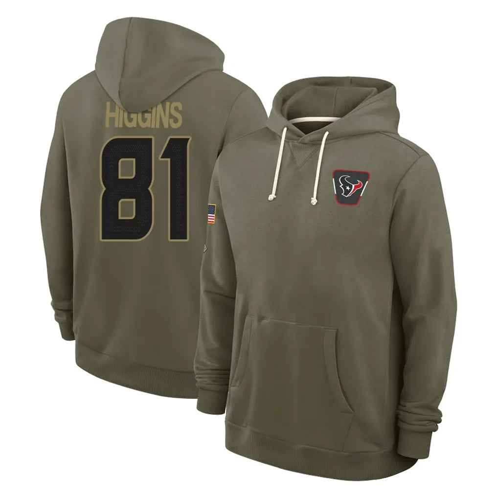 Jdoa H.Texans #81 Jayden Higgins Player Olive Salute to Service Pullover Hoodies Limited Stitched Jerseys