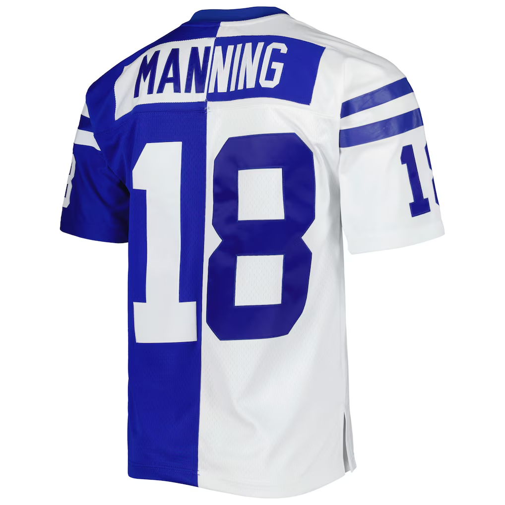 Jdoa IN.Colts #18 Peyton Manning Mitchell & Ness Royal White 1998 Split Legacy Replica Stitched Puhic Jersey