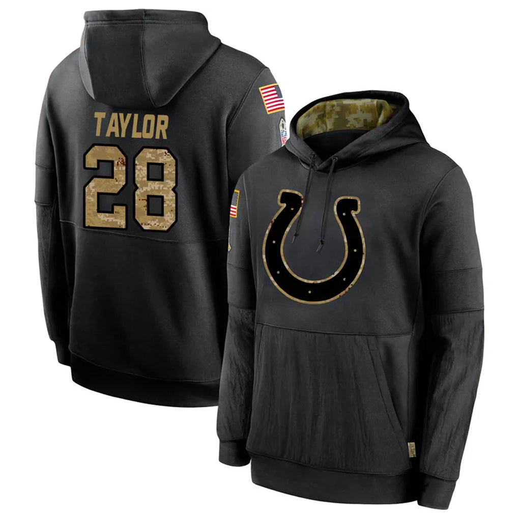 Jdoa IN.Colts #28 Jonathan Taylor Player Black Salute To Service Hoodies Stitched Jerseys