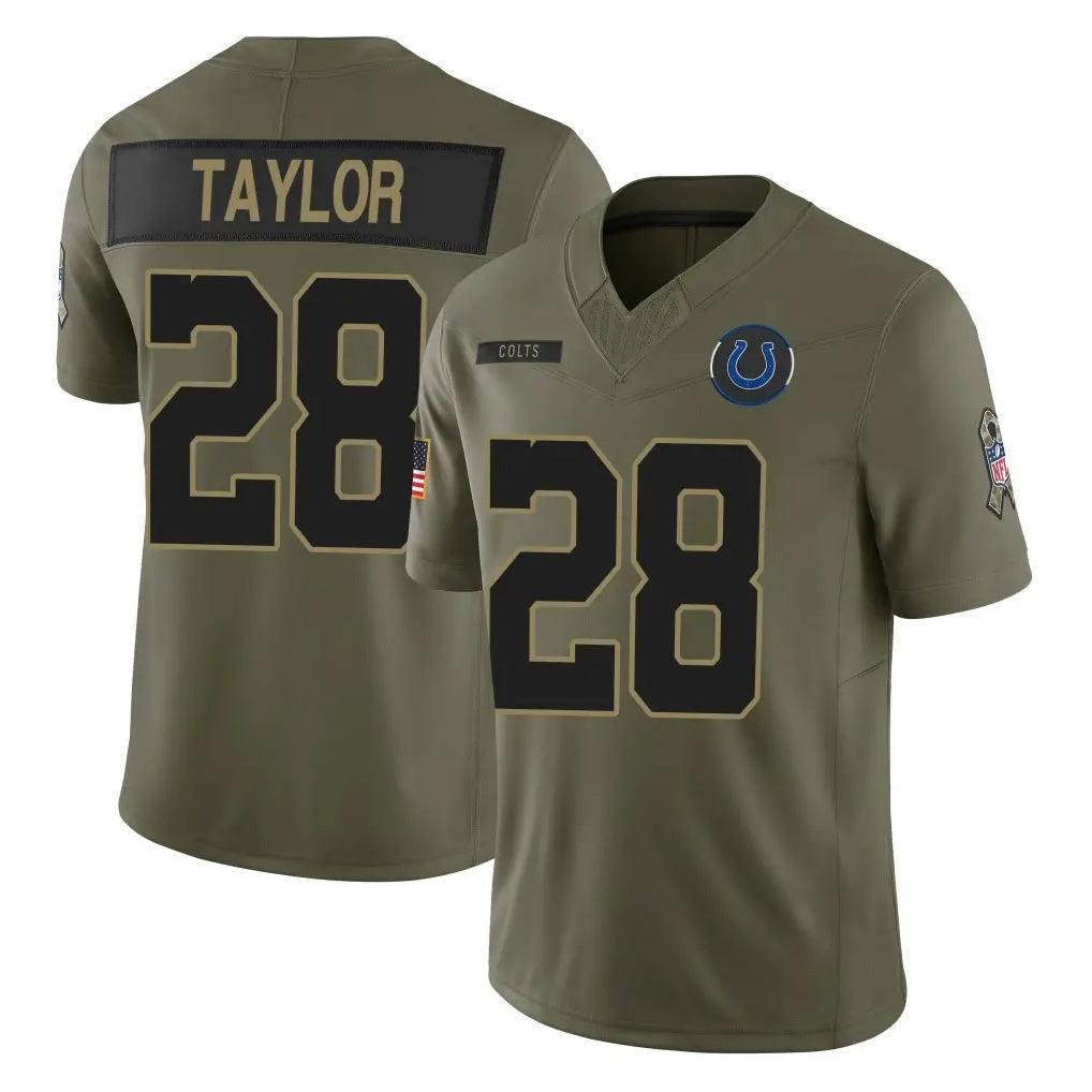 Jdoa IN.Colts #28 Jonathan Taylor Player Olive 2025 Salute To Service Limited Game Stitched Jerseys