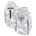 Jdoa J.Jaguars #1 Montaric Brown Player Arctic Camo Salute to Service Hoodies Limited Game Stitched Jerseys