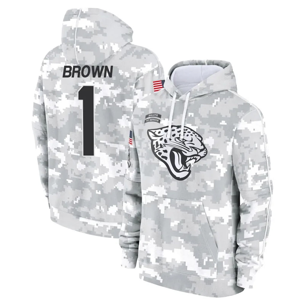 Jdoa J.Jaguars #1 Montaric Brown Player Arctic Camo Salute to Service Hoodies Limited Game Stitched Jerseys