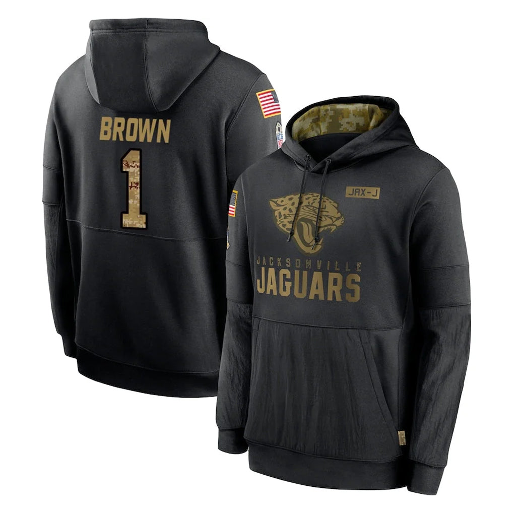 Jdoa J.Jaguars #1 Montaric Brown Player Black Salute to Service Hoodies Limited Game Stitched Jerseys