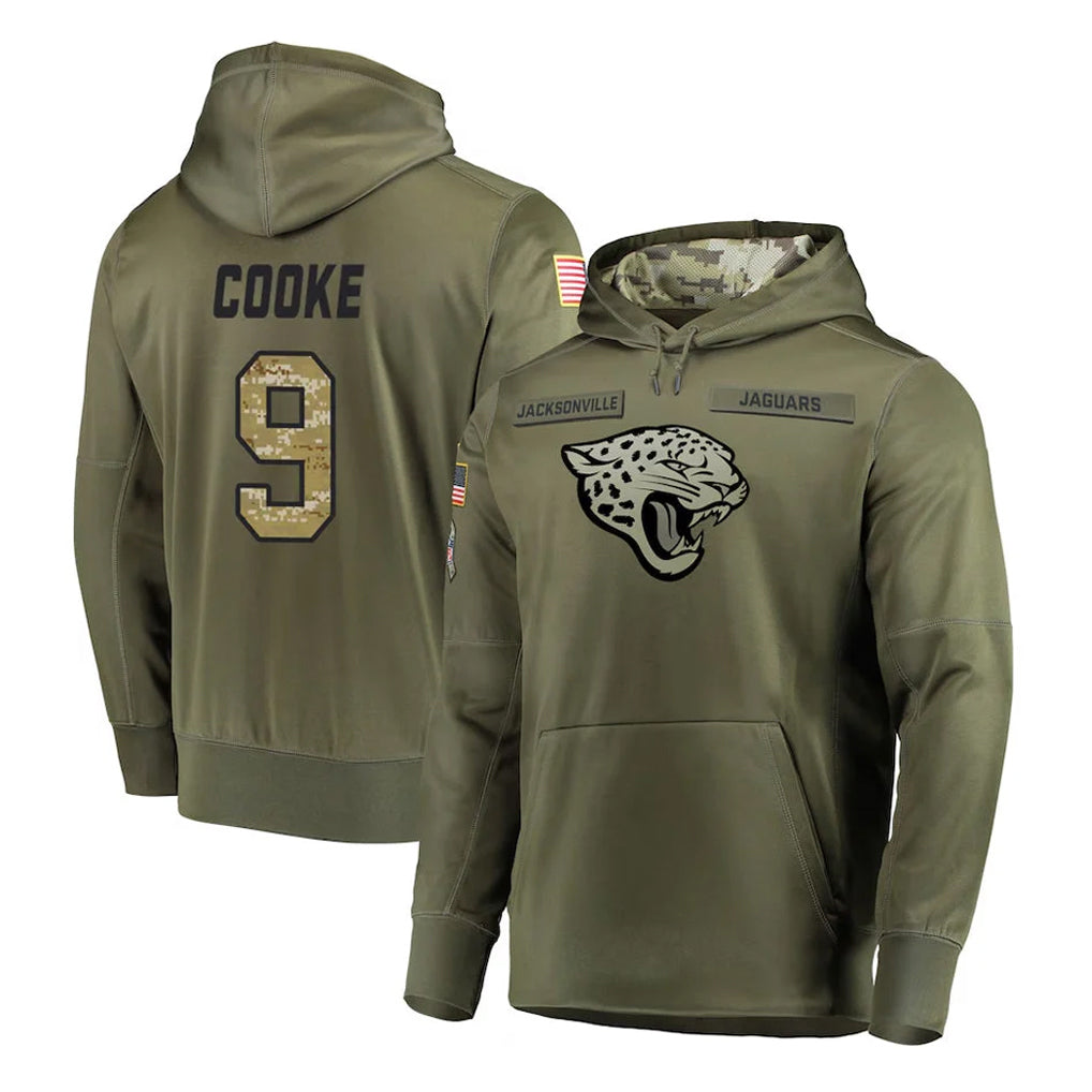 Jdoa J.Jaguars #9 Logan Cooke Player Olive Salute to Service Pullover Hoodies Home Game Stitched Jerseys