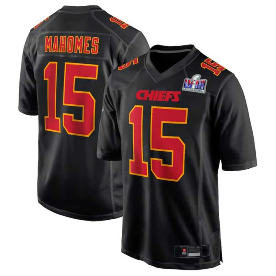 Jdoa KC.Chiefs #15 Patrick Mahomes Black Super Bowl LVIII Carbon Fashion Game Player Jersey American Stitched Jerseys