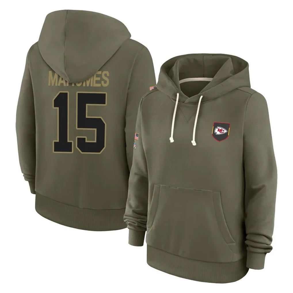 Jdoa KC.Chiefs #15 Patrick Mahomes Player Olive Salute to Service Hoodies Stitched Jerseys