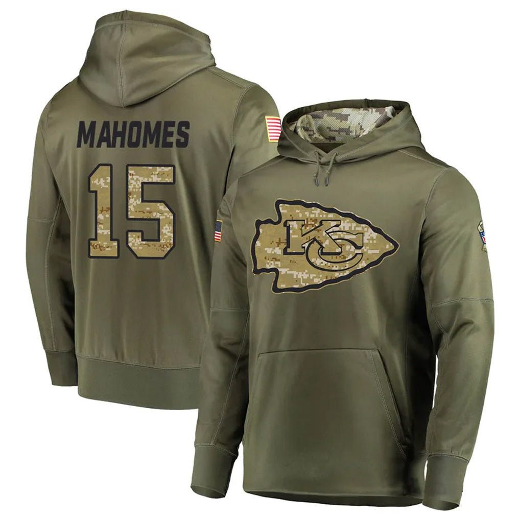 Jdoa KC.Chiefs #15 Patrick Mahomes Player Salute to Service Limited Olive Hoodies Stitched Jerseys