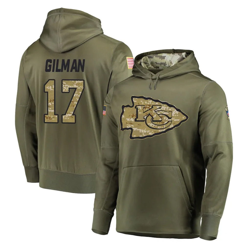Jdoa KC.Chiefs #17 Alohi Gilman Player Olive Salute to Service Pullover Hoodies Home Game Stitched Jerseys