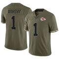 Jdoa KC.Chiefs #1 Xavier Worthy Player Olive Salute To Service Stitched Jerseys