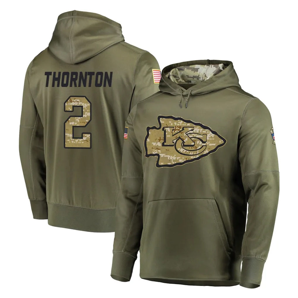 Jdoa KC.Chiefs #2 Tyquan Thornton Player Olive Salute to Service Pullover Hoodies Home Game Stitched Jerseys