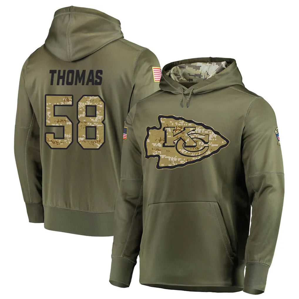 Jdoa KC.Chiefs #58 Derrick Thomas Player Salute to Service Limited Olive Hoodies Stitched Jerseys