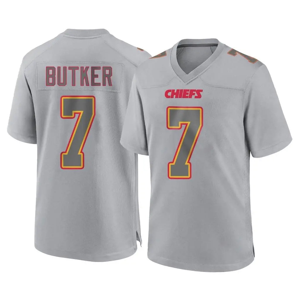 Jdoa KC.Chiefs #7 Harrison Butker Player Gray Atmosphere Fashion Game Stitched Jerseys
