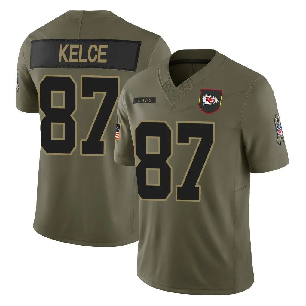 Jdoa KC.Chiefs #87 Travis Kelce Player Olive 2025 Salute To Service Limited Game Stitched Jerseys