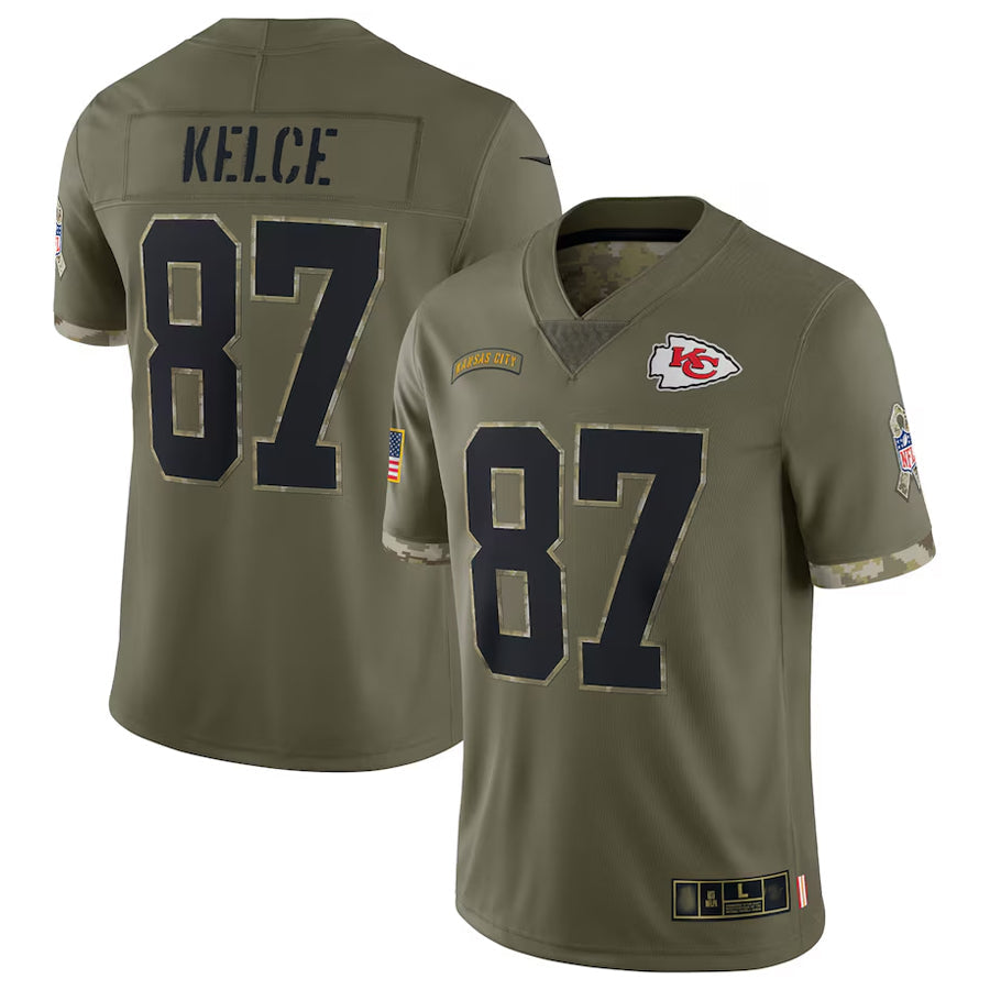 Jdoa KC.Chiefs #87 Travis Kelce Player Olive Salute To Service Stitched Jerseys