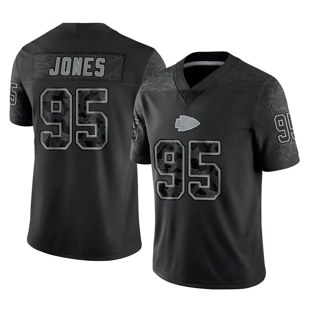 Jdoa KC.Chiefs #95 Chris Jones Player Black Limited Reflective Game Stitched Jerseys