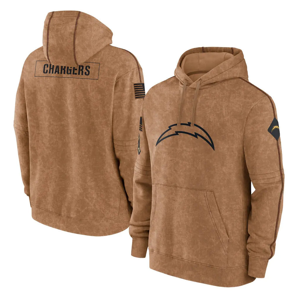 Jdoa LA.Chargers Brown Salute to Service Hoodies Limited Game Blank Player Stitched Jerseys