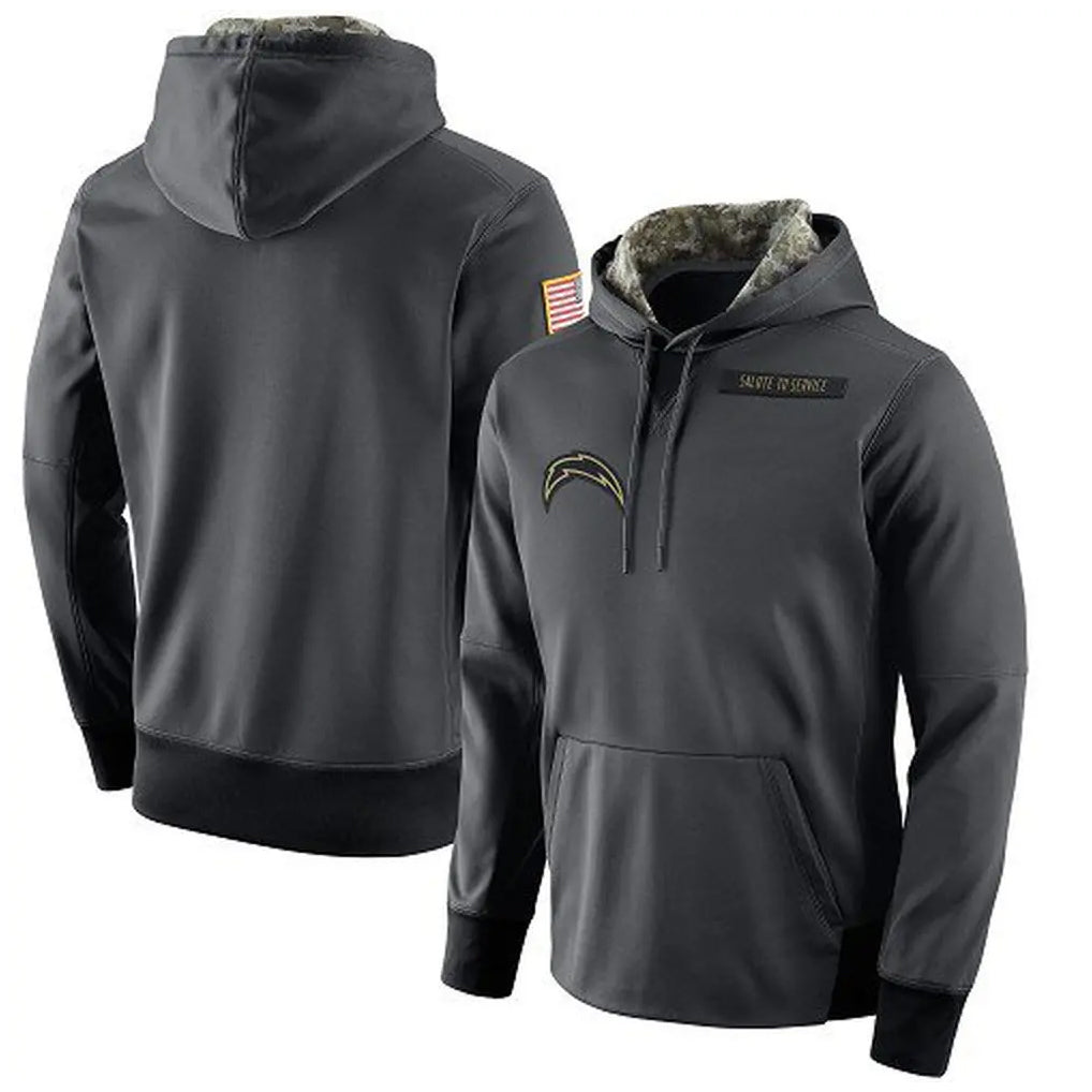 Jdoa LA.Chargers Gray Pullover Hoodie Home Game Blank Player Stitched Jerseys