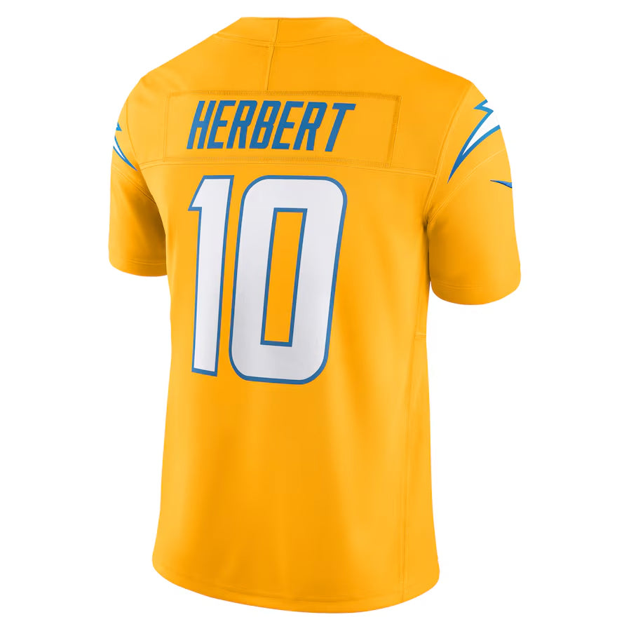 Jdoa LA.Chargers #10 Justin Herbert Player Gold Vapor F.U.S.E. Limited Stitched Jerseys