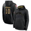 Jdoa LA.Chargers #10 Justin Herbert Player Salute To Service Black Hoodies Game Stitched Jerseys