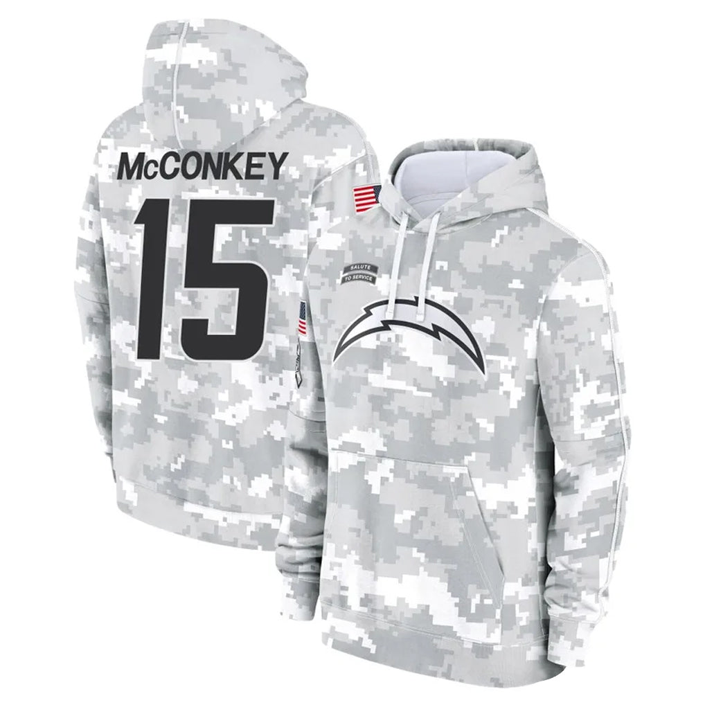 Jdoa LA.Chargers #15 Ladd McConkey Player Arctic Camo Salute to Service Hoodies Game Stitched Jerseys