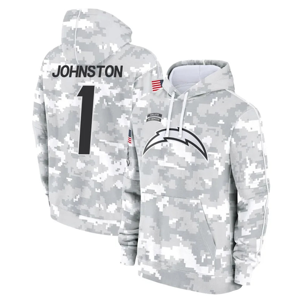 Jdoa LA.Chargers #1 Quentin Johnston Player Arctic Camo Salute to Service Hoodies Limited Game Stitched Jerseys