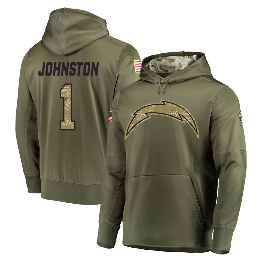 Jdoa LA.Chargers #1 Quentin Johnston Player Olive Salute to Service Pullover Hoodies Home Game Stitched Jerseys