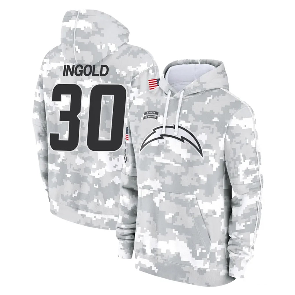 Jdoa LA.Chargers #30 Alec Ingold Player Arctic Camo Salute to Service Hoodies Limited Game Stitched Jerseys