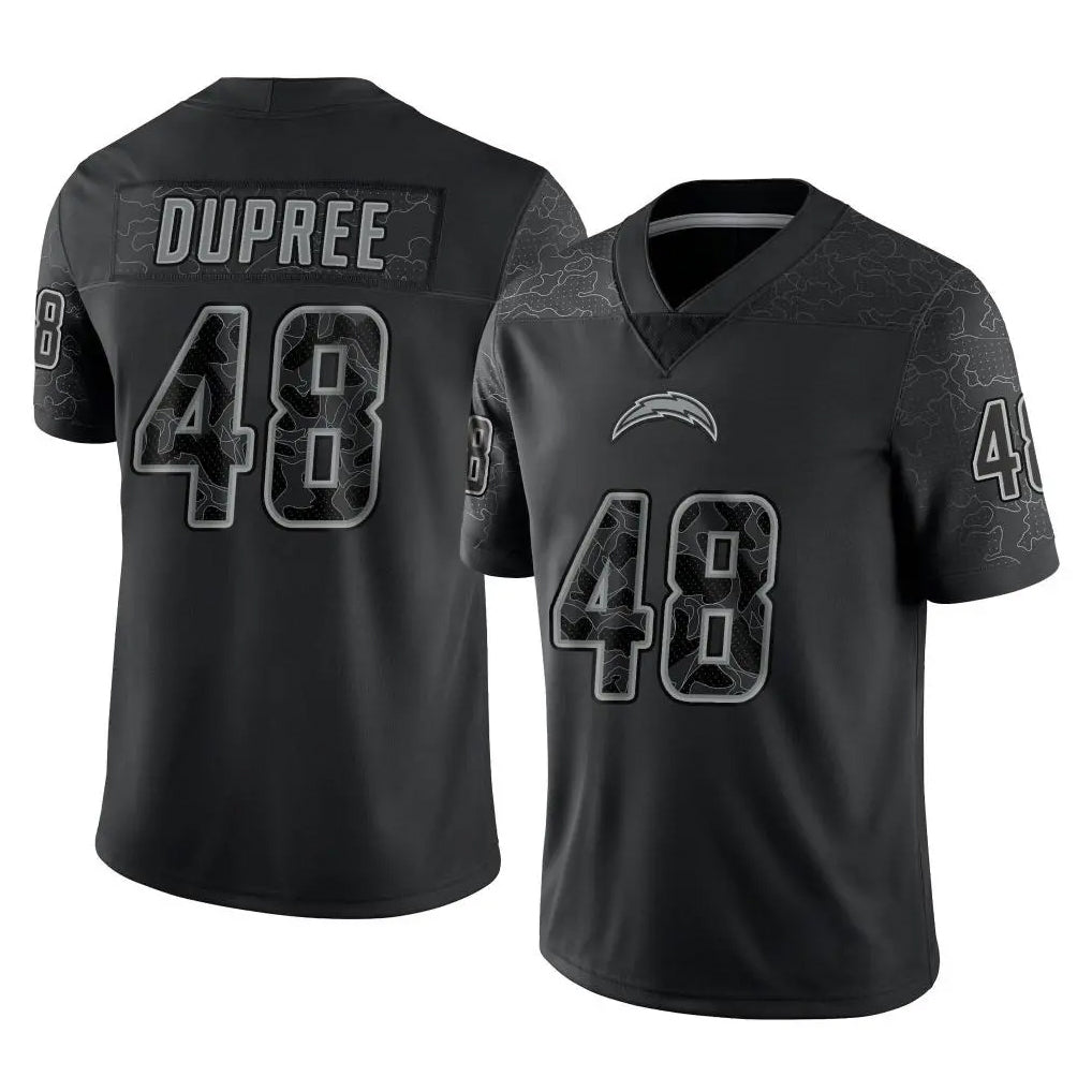 Jdoa LA.Chargers #48 Bud Dupree Player Black Limited Reflective Home Game Stitched Jerseys