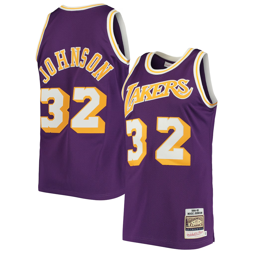 Xdoa LA.Lakers #32 Magic Johnson Mitchell & Ness Purple 1984-1985 Hardwood Classics Authentic Jerseys