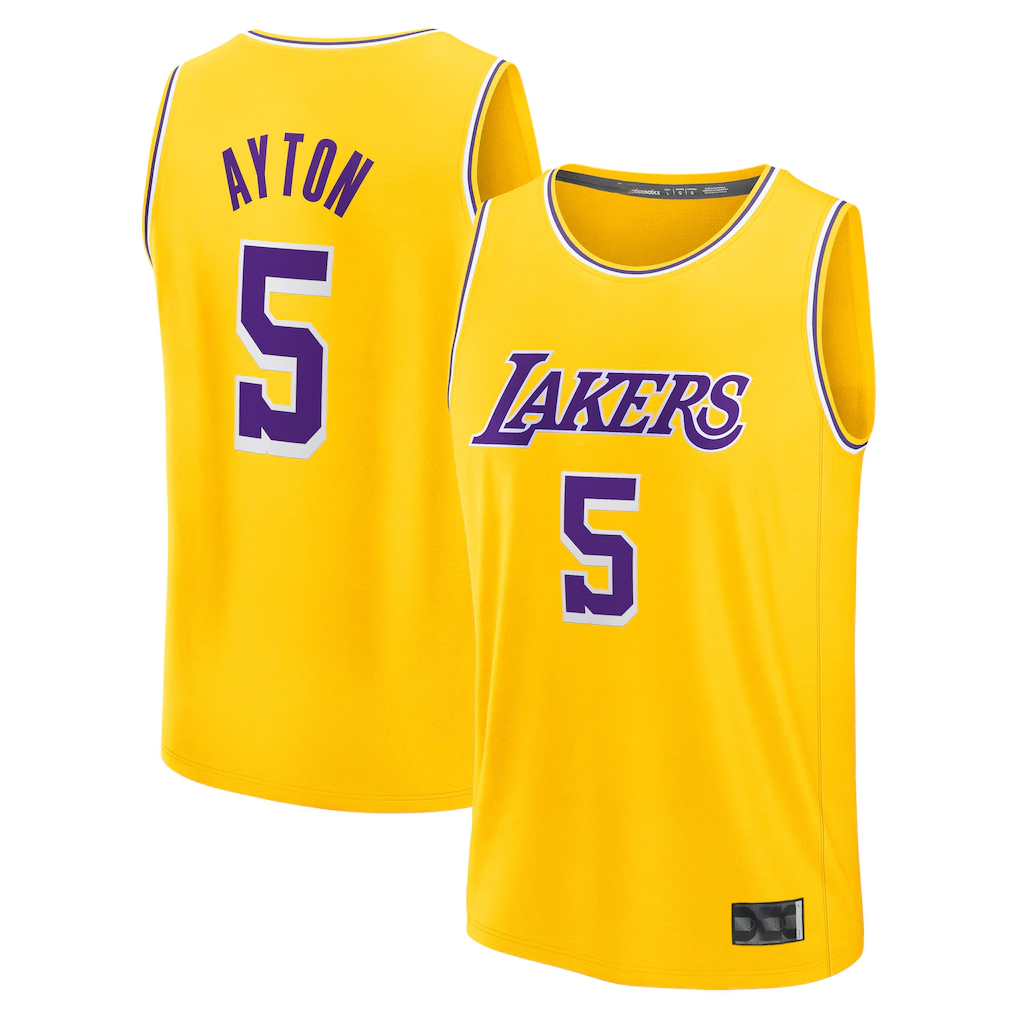 Xdoa LA.Lakers #5 Deandre Ayton Gold Fast Break Replica Player Stitched Jerseys - Icon Edition