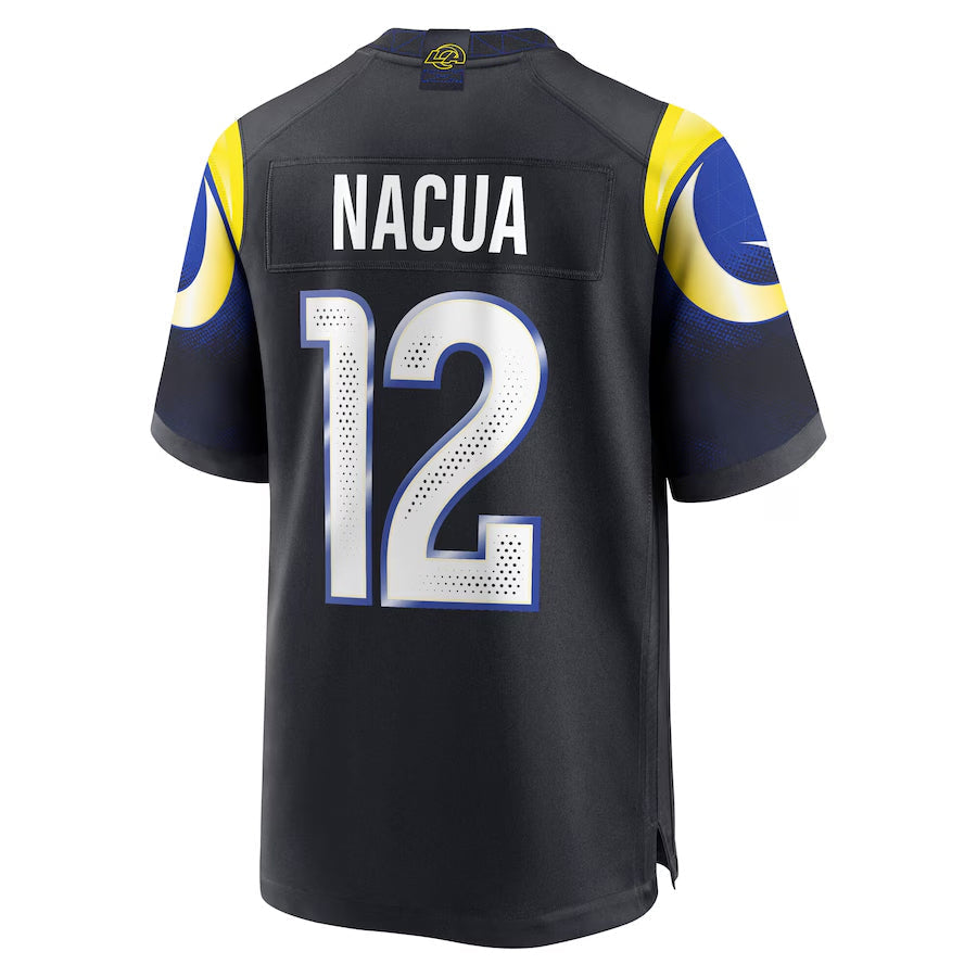 Jdoa LA.Rams #12 Puka Nacua Player Midnight Blue Rivalries Collection Game Stitched Jersey