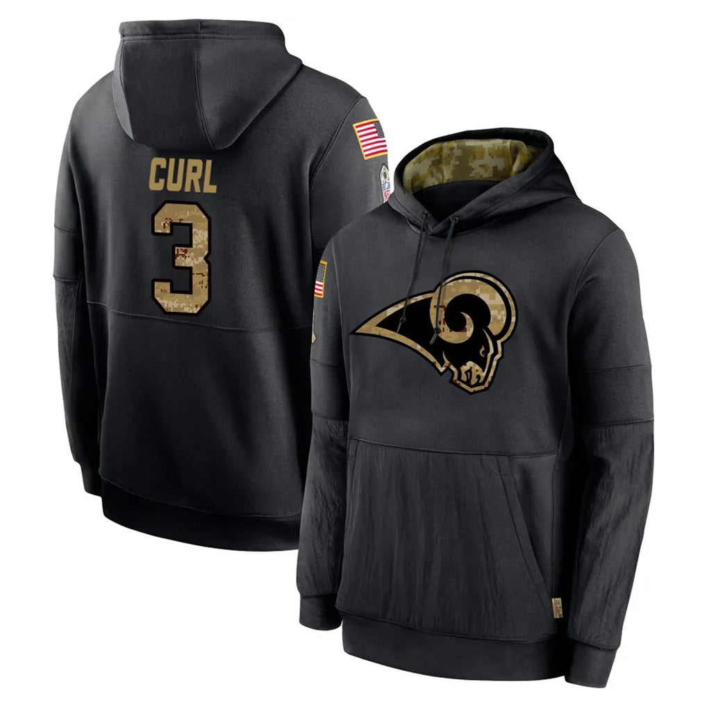 Jdoa LA.Rams #3 Kam Curl Player Black Salute to Service Hoodies Limited Game Stitched Jerseys