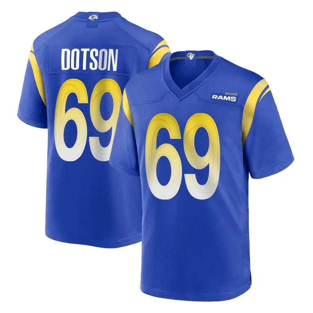 Jdoa LA.Rams #69 Kevin Dotson Player Royal Home Game Stitched Jerseys