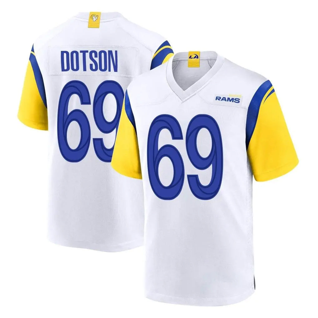 Jdoa LA.Rams #69 Kevin Dotson Player White Home Game Stitched Jerseys