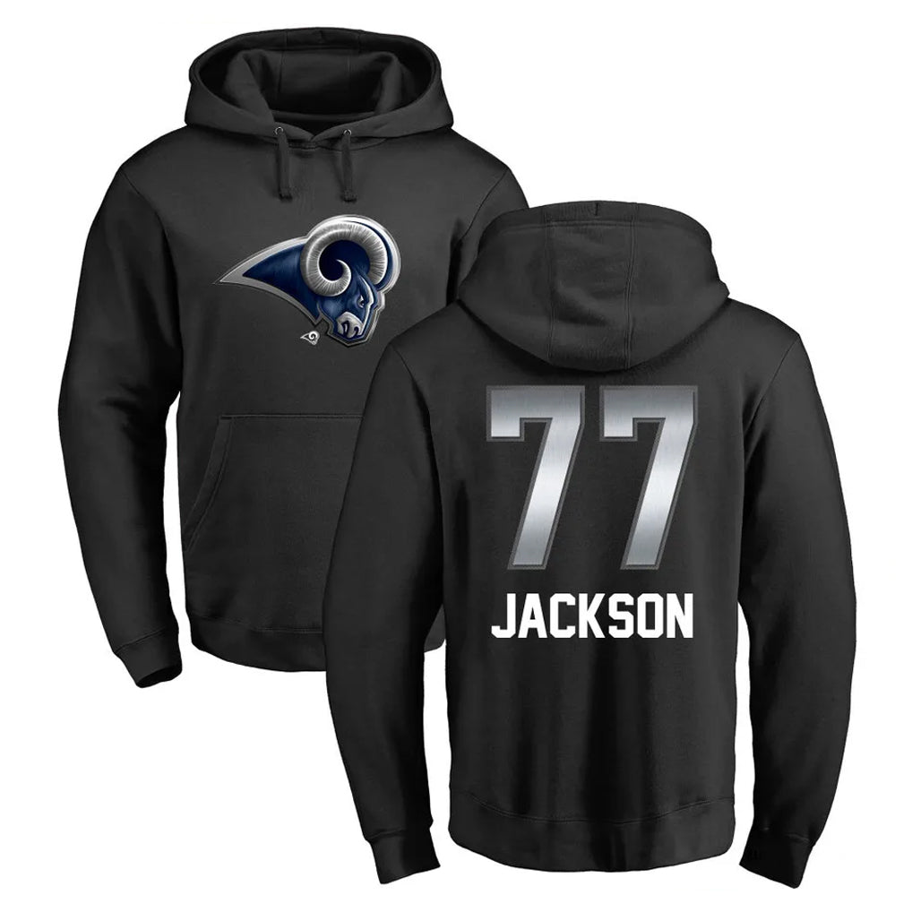Jdoa LA.Rams #77 Alaric Jackson Player Black Pullover Hoodie Limited Game Stitched Jerseys