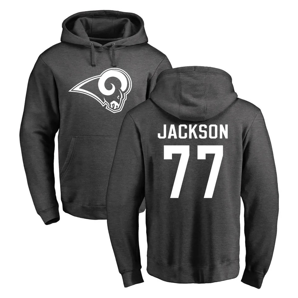 Jdoa LA.Rams #77 Alaric Jackson Player Gray Pullover Hoodie Limited Game Stitched Jerseys