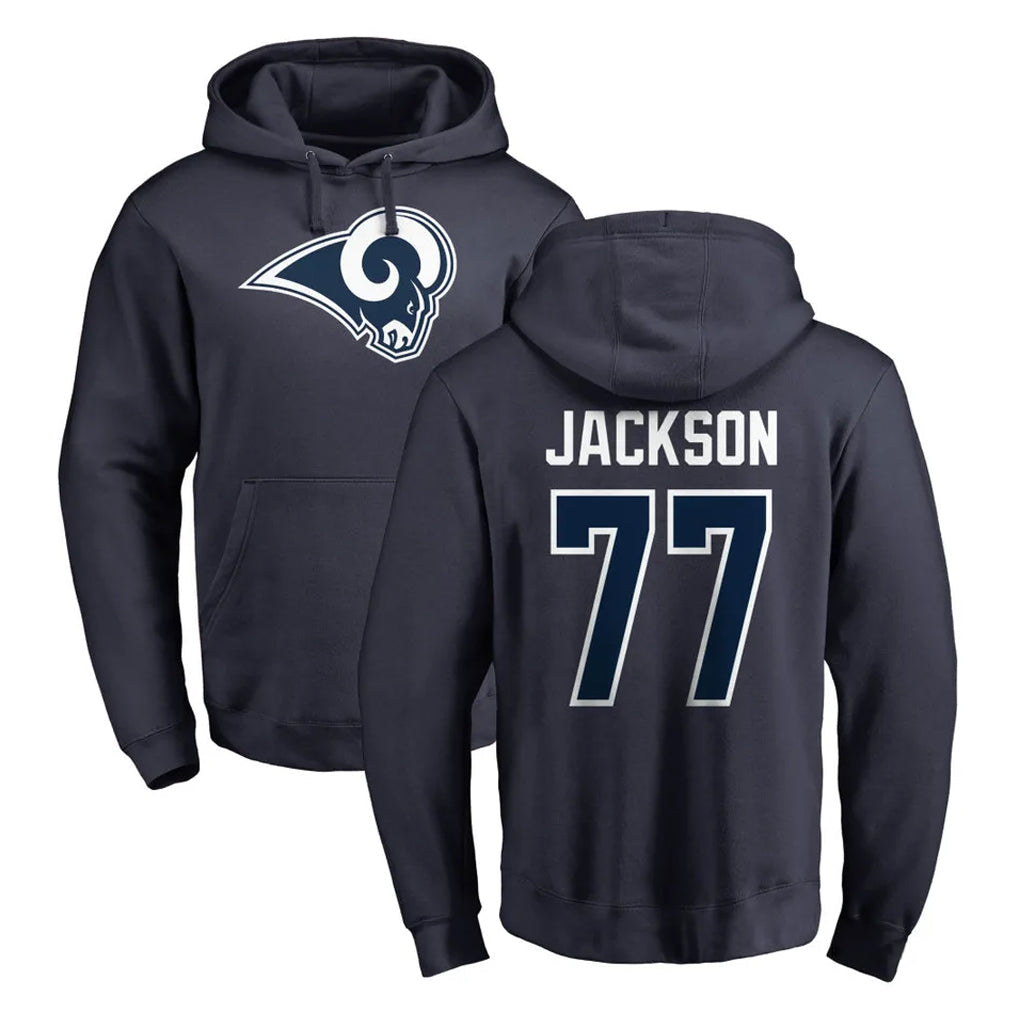 Jdoa LA.Rams #77 Alaric Jackson Player Navy Pullover Hoodie Limited Game Stitched Jerseys