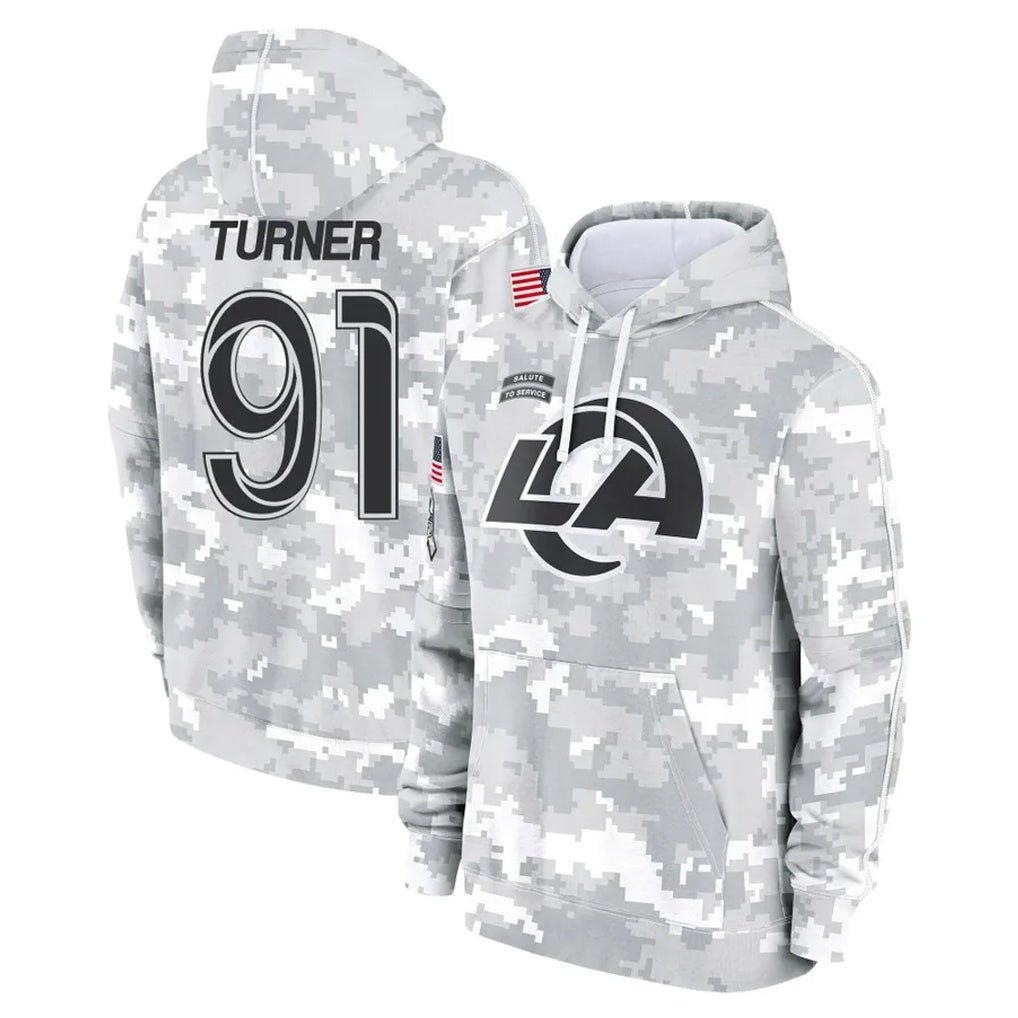 Jdoa LA.Rams #91 Kobie Turner Player Arctic Camo Salute to Service Hoodies Limited Game Stitched Jerseys