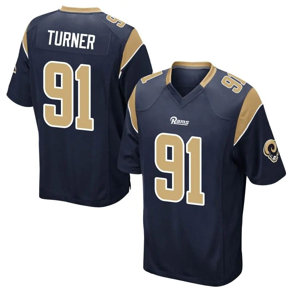 Jdoa LA.Rams #91 Kobie Turner Player Navy Home Game Stitched Jerseys