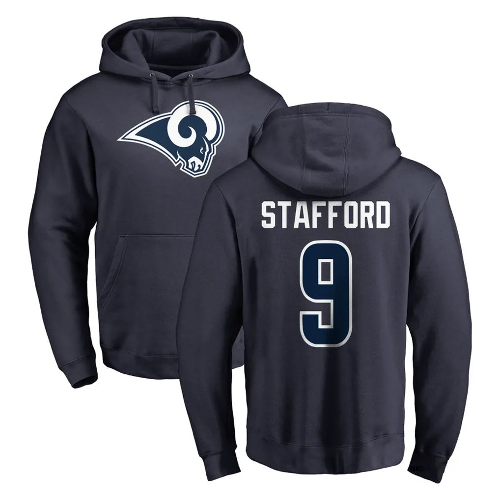 Jdoa LA.Rams #9 Matthew Stafford Player Navy Pullover Hoodie Limited Game Stitched Jerseys