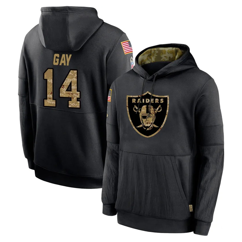 Jdoa LV.Raiders #14 Matt Gay Player Black Salute to Service Hoodies Limited Game Stitched Jerseys