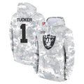Jdoa LV.Raiders #1 Tre Tucker Player Arctic Camo Salute to Service Hoodies Limited Game Stitched Jerseys